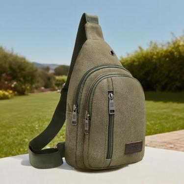 Imagem de Bolsa tiracolo masculina retrô de lona de cor sólida para homens e mulheres, durável, elegante, perfeita para viagens e uso diário, Verde