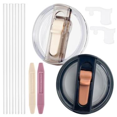 Imagem de Dsnirasy 2 peças de tampa de canudo dobrável à prova de derramamento para copo Stanley, tampa à prova de vazamento de 850 g para Stanley H2.0 Quencher ProTour, com bocal removível (creme + camelho)