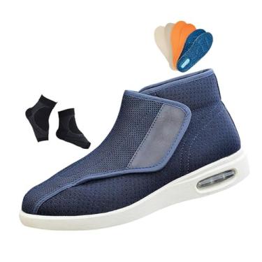 Imagem de Calçado Pés Diabéticos, Calçado De Cano Alto Para Homem Com Malha Antiderrapante E Ajustável Para Edema Diabético, Casa Ampla Confortável Edema Artrítico, Para Artrite E Fascite(Blue,42 EU)