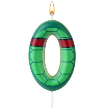 Imagem de Vela de aniversário com concha de tartaruga, desenho animado com número de aniversário, tartaruga verde, topo de bolo de aniversário para decoração de aniversário (número 0)