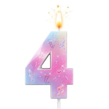 Imagem de SAVITA Vela de Aniversário com Número Rosa, Parafina Cera Tema de Anime Brilho Vela Suprimentos para Aniversário Bolo Topo para Festa Bolo Decoração e Comemoração Infantil (Número 4)