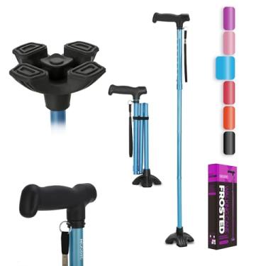 Imagem de MOODIC Bengala Para Homens E Mulheres, Aderência Estendida; Base Sólida; Dobrável; Altura Ajustável; Leve; Independente; Bastões Portáteis Idosos, Resistente (Azul)