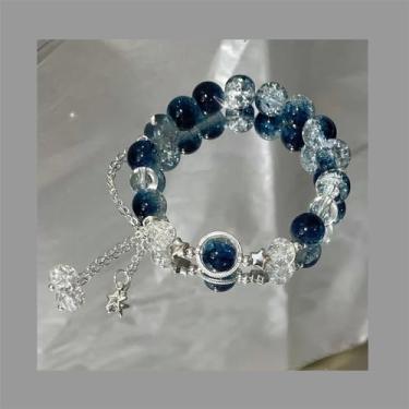 Imagem de Pulseiras de pérola sintética ctystal para mulheres, pingente de lua e estrela, pulseira elástica, One Size, Liga de aço, Sem Pedra Preciosa