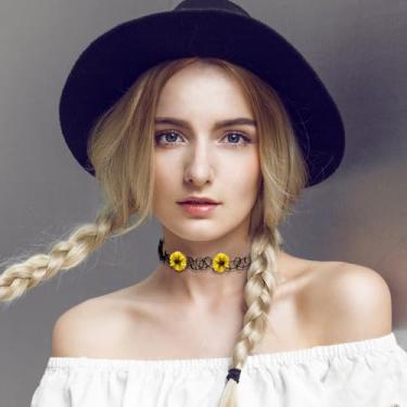 Imagem de Conjunto de gargantilha preta, 5 peças, gargantilhas, gargantilhas clássicas, de veludo, cores mistas, C, Ajustable Size, Poliéster, Sem Pedra Preciosa