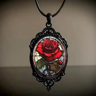 Imagem de Colar gótico de sol e lua para mulheres – Pingente de vidro estilo punk com camafeu lunar vintage, joia de bruxa com elegante caixa de presente, Adjustable, Aço inoxidável, Sem Pedra Preciosa