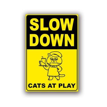 Imagem de Sinal de aviso Slow Down Cats at Play PVCH 10 unidades/lote - yiweisai