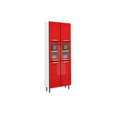 Imagem de Módulo Cozinha Bertolini Colors Paneleiro 6037 6 Portas (2 De Vidro) Branco-vermelho