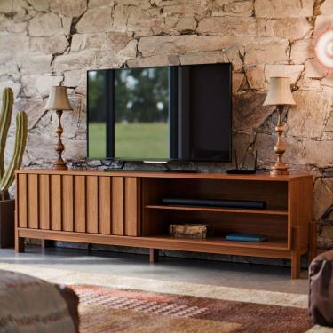 Imagem de Rack Para Tv De 65 Polegadas Com Porta Ripada De Correr New Aurora Estante E Prateleira Cinamomo Me