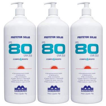 Imagem de Kit 3 Protetor Solar Profissional Corpo E Rosto 1 KG Raios UV FPS 80 Mavaro
