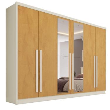 Imagem de Guarda Roupa Valencia 6 Portas 6 Gavetas 100% Mdf Espelho Off White-peroba