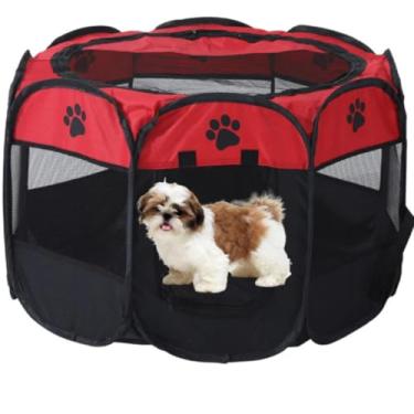 Imagem de Cercado Delimitador Dobrável Casinha Tenda Canil para Pet, Poliéster e Aço Carbono, 73x73x43cm, Portátil, Lavável, para Animais de Pequeno Porte Cachorro Gato Dog Doguinho Preto e Vermelho Tamanho P