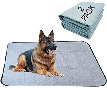 Imagem de Jalousie Pacote com 2 tapetes reutilizáveis para cães de 91,44 cm x 106,66 cm – Almofada reutilizável para fazer xixi para cães – Almofada acolchoada de rápida absorção para adestramento à prova d'água para filhotes de cachorro absorvente