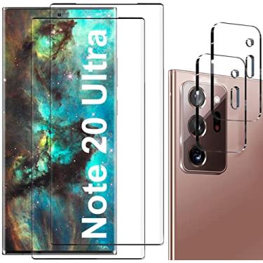 Imagem de [Pacote com 2 + 2] Película de vidro temperado para Samsung Galaxy Note 20 Ultra 5G, compatível com impressão digital ultrassônica, curva 3D, transparente HD com protetor de lente de câmera de vidro