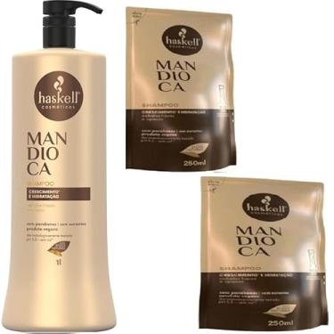 Imagem de Kit Haskell Mandioca Shampoo 1 Litro + 2 Refil Shampoo 250