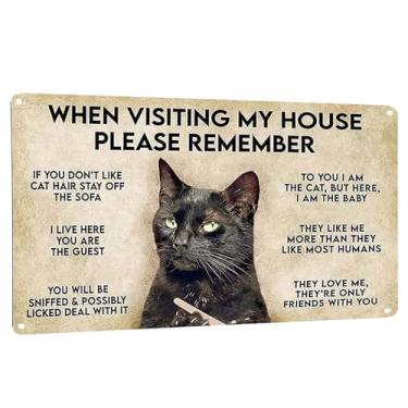 Imagem de Carastora Placa de Lata de Metal Vintage Engraçada Sarcástica Festa Arte de Parede Decoração Placas de Metal de Gato Quando Visitar Minha Casa Lembre-Se de Placas de Lata Presente (12 X 8 X 0,01 Poleg