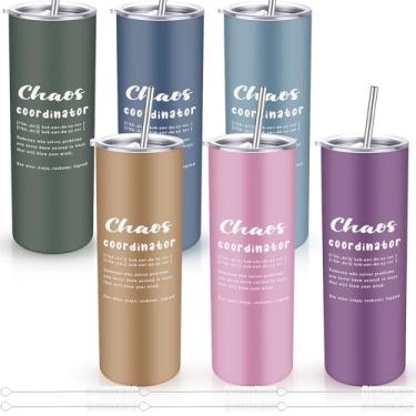 Imagem de Geiserailie Conjunto de 6 copos Chaos Coordinator com canudo de metal e tampa 590 ml, presentes de agradecimento para professor, agradecimento, chefe, colega de trabalho, conselheiro, equipe de