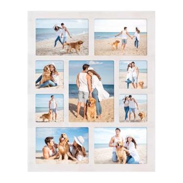 Imagem de YESKAY Colagem de porta-retratos para fotos 15 x 20 e 15 x 17 e 10 x 10 cm, moldura branca rústica com 9 aberturas com vidro verdadeiro, molduras de família, decoração de parede ou mesa (1 pacote)