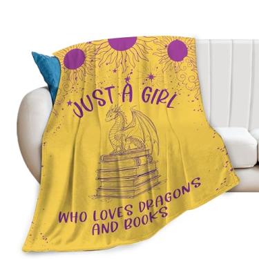 Imagem de SweetFox Just A Girl Who Loves Dragons and Books Cobertor Decoração Dragão Cobertor Presentes para Meninas Meninos Amantes Super Quente Macio Lã Flanela Cobertores para Crianças Adultos Homens