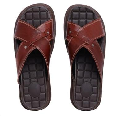 Imagem de Chinelo Ortopédico Anatômico Anti Stress Masculino Couro (45, Marrom)