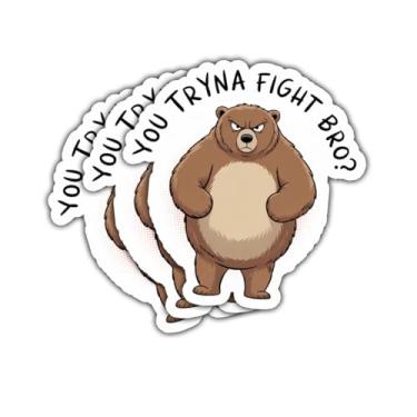Imagem de 3 pçs adesivo de urso zangado fofo You Tryna Fight Bro adesivo engraçado hilário urso zangado presente para amigo You Tryna Fight Bro adesivos Ursos confronto carro decalque para laptop garrafa de