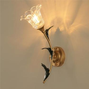 Imagem de Luminária de parede estilo pastoral americano, estilo francês criativo, para sala de estar, quarto, corredor, casa de campo, com LED e formato de flor (CA 1 lâmpada à esquerda, 1 unidade)