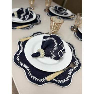 Imagem de Conjunto de 12 jogos americanos estilo americano Jogos americanos para uma mesa de jantar para 6 pessoas Arranjo de mesa Guardanapos redondos Mesa de jantar(PBB - Marinho)