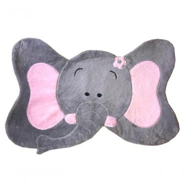 Imagem de Tapete Pelúcia Elefante 1,05M X 75Cm Decorativo Infantil Base Emborrachado - Cinza Com Rosa Bebê
