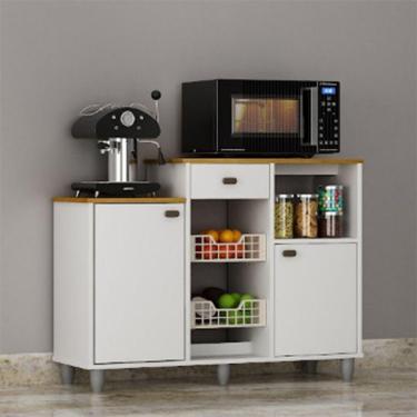 Imagem de Fruteira Chão Nora Multiuso Flex 3 Portas Gaveta Mobilihouse Cinamomo Com Branco Acetinado