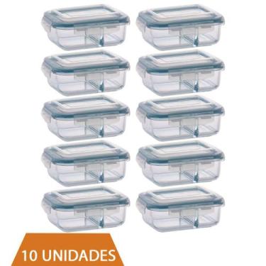 Imagem de Conjunto 10 Pote Vidro 1040ml Retangular Divisória Marmita - QUALITY H
