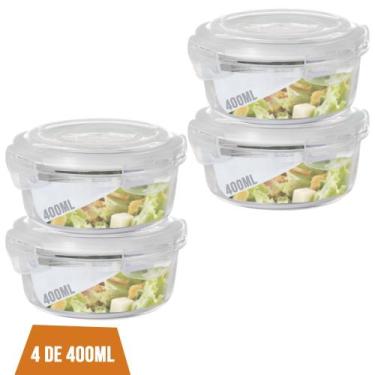 Imagem de Jogo com 4 Pote 400ml Vidro Marmita Fitness Tampa Hermético - QUALITY 