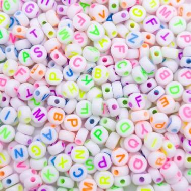Imagem de Miçanga Passante Letras Colorida 7mm 300pçs 45g Alfabeto Escolha o Mod
