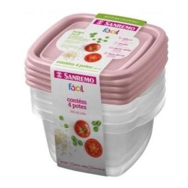 Imagem de Kit 4 Potes Para Alimentos Quadrado 360 ML Transparente Sanremo