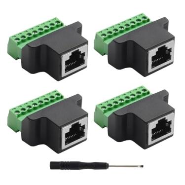 Imagem de 4 peças RJ45 fêmea para adaptador de terminal de parafuso de 8 pinos, conector Ethernet, placa de breakout de rede para Ethernet Cat7 Cat6 Cat5 com chave de fenda