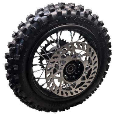 Imagem de ZTDZZH Conjunto de pneu de aro de roda traseira de 25.4 cm para Dirt Bike 80/100-10 eixo de 12 mm pneu de aro traseiro para bicicleta de sujeira 50cc-125cc TTR50 SSR50 CRF50 Apollo50 Inclui disco de