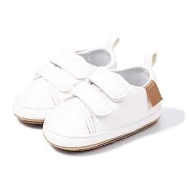 Imagem de Sapatos para bebês meninos e meninas, sapatos de berço para primeira caminhada, sola de borracha antiderrapante, mocassins para recém-nascidos, Branco, 12-18 Months Toddler