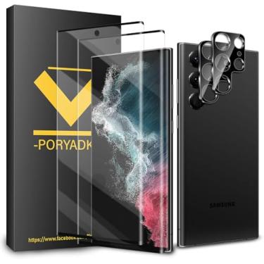 Imagem de HOMEMO [Pacote com 2+2 para Samsung Galaxy S22 Ultra protetor de tela, protetor de lente de câmera, ultratransparente, compatível com impressões digitais, antiarranhões, compatível com capas