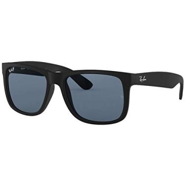 Imagem de Ray-Ban Pacote de óculos de sol RB4165F: RB 4165F JUSTIN e coleira universal de silicone antiderrapante, Borracha preta/azul escuro, 55 mm