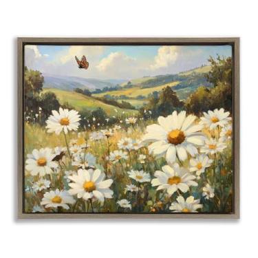 Imagem de Stupell Industries Arte de parede em tela flutuante com moldura dourada de margarida de borboleta, design por Petal Prints Design, 43 x 53 cm