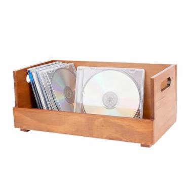 Imagem de DICOSMETIC 1 suporte de armazenamento de CD, estojos de madeira para CDs, prateleira de CDs, caixa de exibição de DVDs de madeira com alças, organizador de utensílios de bebida para filmes, fitas