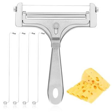 Imagem de LXUEJIE 1 conjunto de cortadores de queijo, fio de aço inoxidável com 4 fios extras, cortador de queijos portátil de espessura ajustável, cortadores de bloco de queijos portáteis para ferramentas de