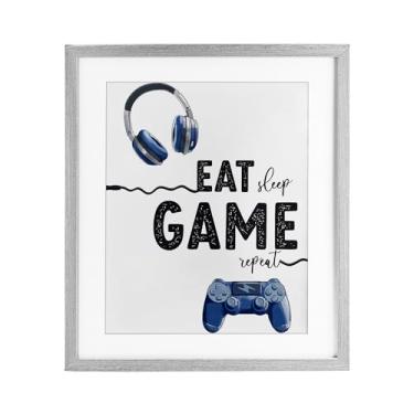 Imagem de Stupell Industries Eat Sleep Game Lifestyle Impressão emoldurada cinza sob vidro, design por Christine Simpson Art, 40 x 33