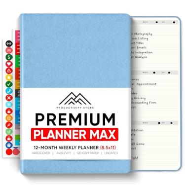 Imagem de Agenda 2024 - 21,5 x 28 cm - Planejador diário, semanal e mensal 2024-2025 - Planejador de objetivos, negócios e produtividade com lista de tarefas, calendário, diário e adesivos - azul - sem data A4