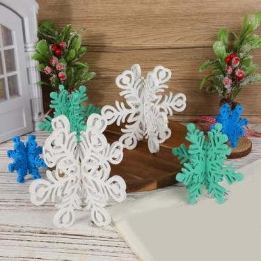 Imagem de 6 Conjuntos Decoração Mesa Flocos de Neve Madeira 3D, Peças Centrais Floco de Neve Madeira para Natal Inverno Decorações Mesa para Bandeja Camadas Festa em Casa (Branco, Verde, Azul)
