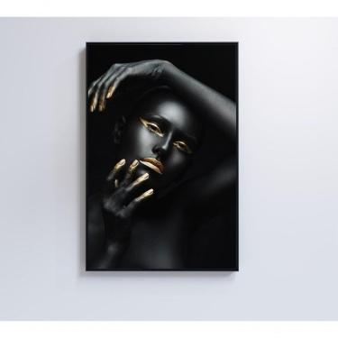 Imagem de Quadro Mulher Negra Dourado 40x60 Cm Adesivo Fotográfico