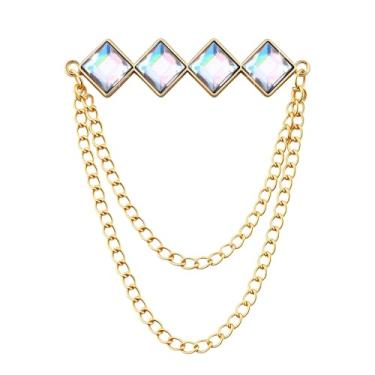 Imagem de Broche de pedra preciosa corrente pendurada broche de lapela para homens ternos de metal borla corrente colarinho alfinetes terno broche vintage cristal strass broches para homens casamento negócios