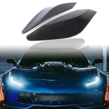 Imagem de Capa de lente de farol frontal compatível com Corvette C7 2014-2019 Par de luzes dianteiras fumadas esquerda e direita capa de lâmpada guarda C7 Corvette acessórios kit de decoração de proteção (preto