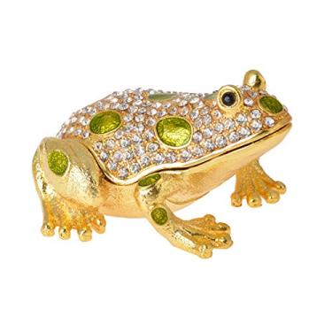 Imagem de FZJ caixa de sapo-furão esmaltada feita à mão com cristais dobradiças suporte de joias pequeno sapo estatueta decoração de casa para homens e mulheres