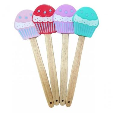 Imagem de Espatula De Cupcake De Silicone Com Cabo Madeira Cozinha