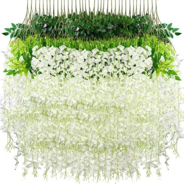 Imagem de Pacote com 75 flores artificiais para pendurar glicínias – Guirlanda de plantas artificiais de videiras de glicínia sintética para festa de casamento, varanda, quintal, varanda, jardim, pátio