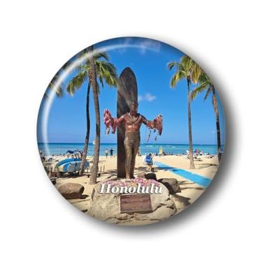 Imagem de Hawaii Oahu Honolulu Waikiki Beach Imã de geladeira adesivo 3D cristal vidro geladeira ímãs Honolulu cidade viagem colecionáveis lembrança presentes decoração geladeira